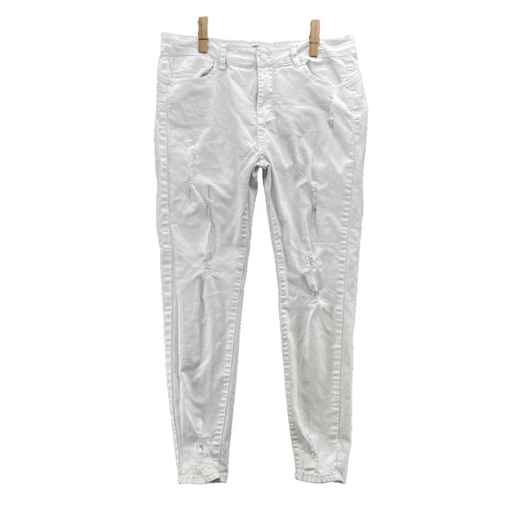Wax Jeans Womens 31x26* White Distressed Denim Mid Rise Skinny Y2k Moto Academia - Picture 1 of 12